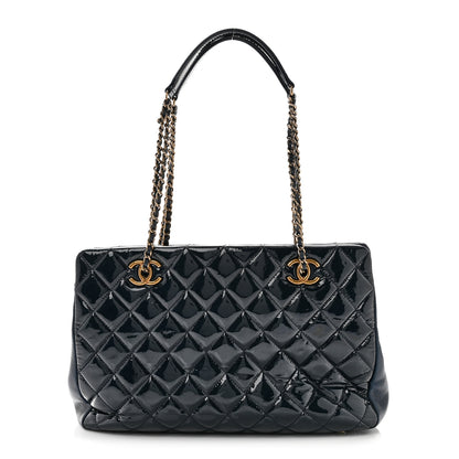 Chanel Patent Goatskin Quilted Small CC Eyelet Tote Blue 1 of 10