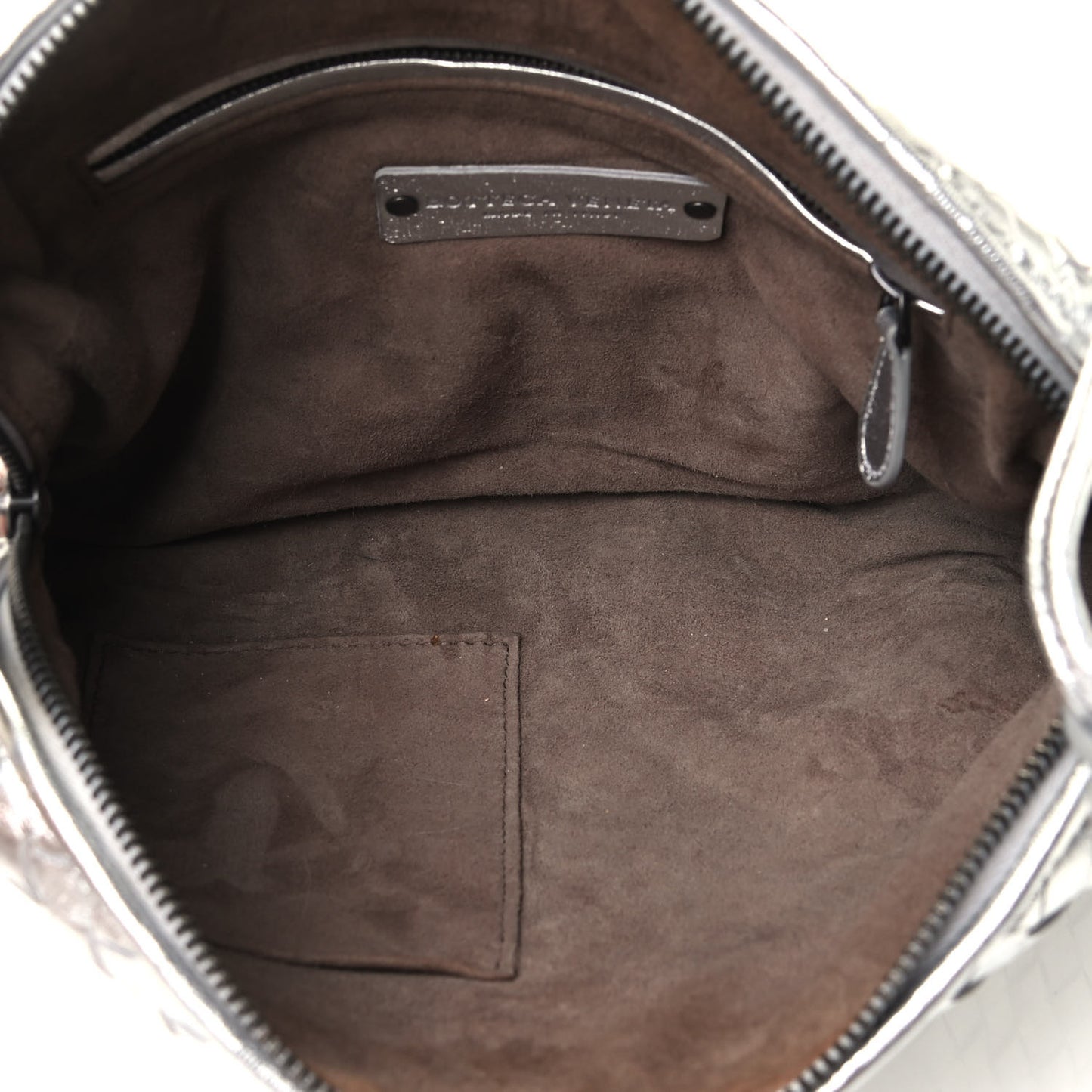 Metallic Grosgrain Intrecciato Pillow Crossbody Messenger Silver