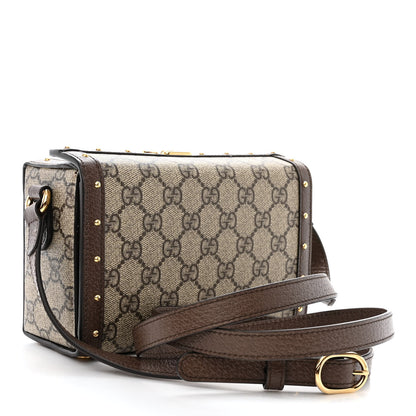 Gucci GG Supreme Monogram Textured Dollar Calfskin Mini Trunk Shoulder Bag Beige Ebony New Acero 3 of 11