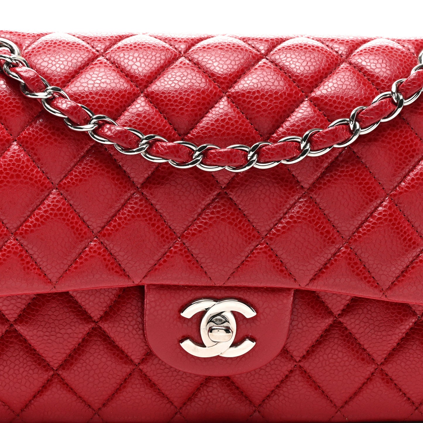 Caviar Quilted Medium Double Flap Red