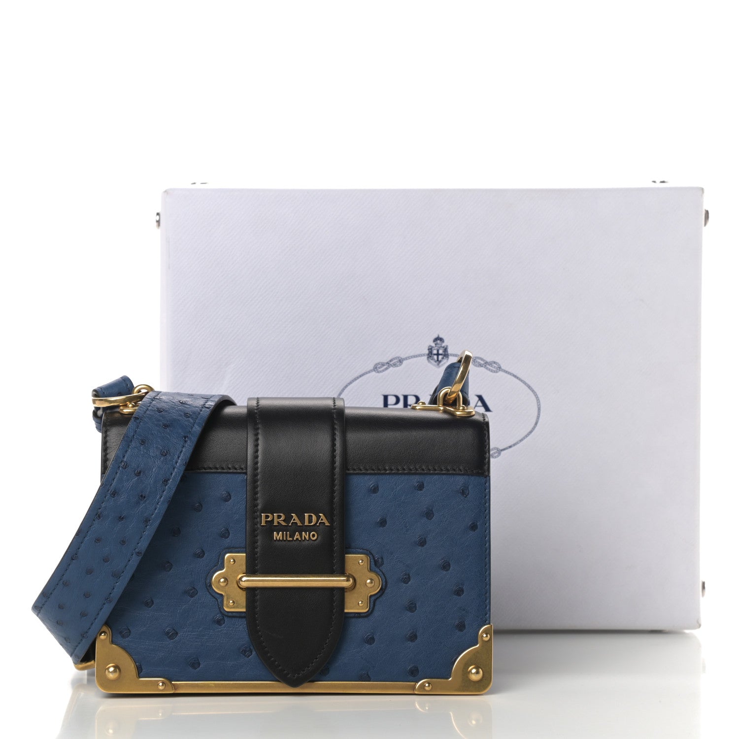Prada City Calfskin Ostrich Cahier Bag Colbalto Black 12 of 12