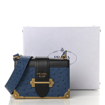Prada City Calfskin Ostrich Cahier Bag Colbalto Black 12 of 12