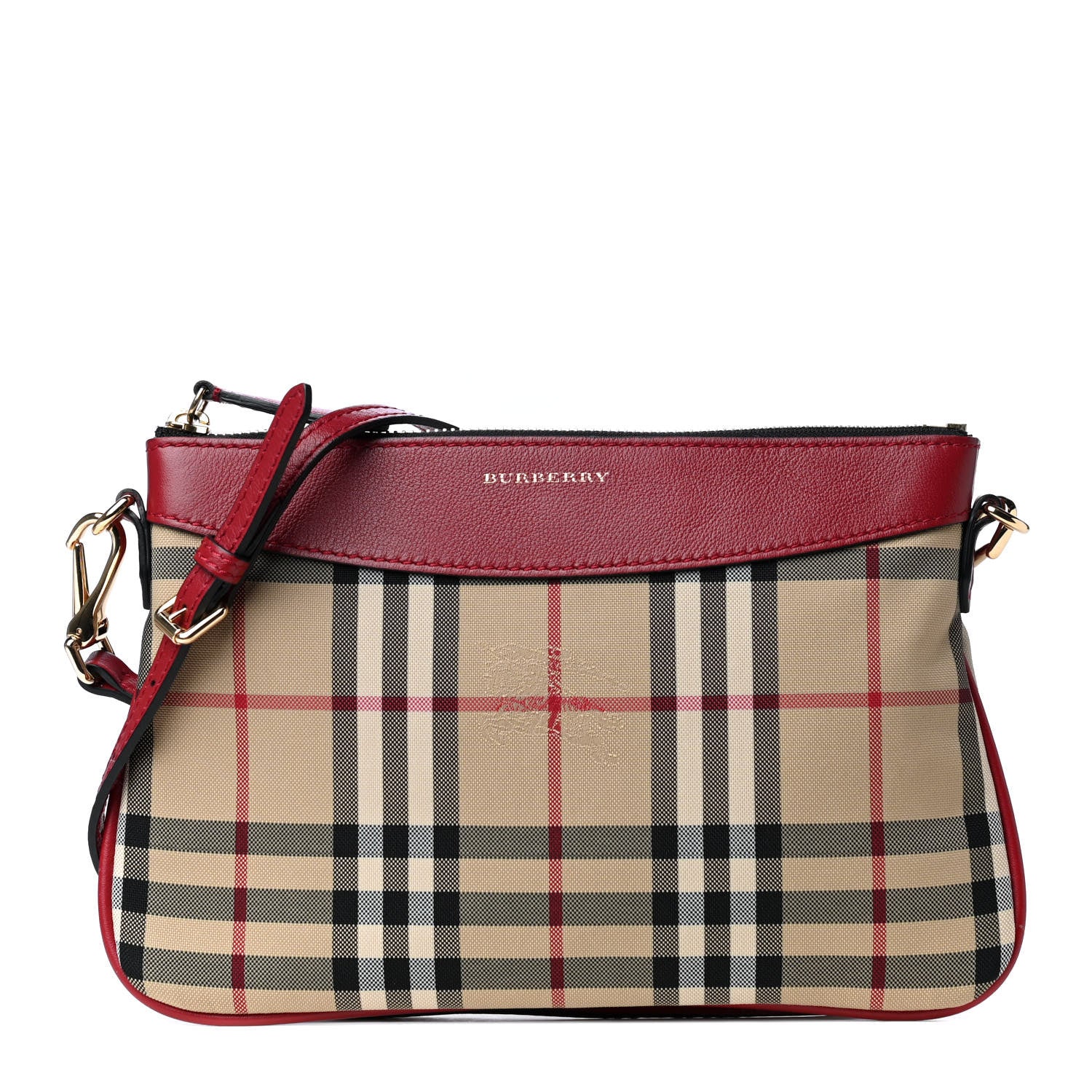 Burberry Horseferry Check Peyton Crossbody Clutch Bag Parade Red 1 of 4