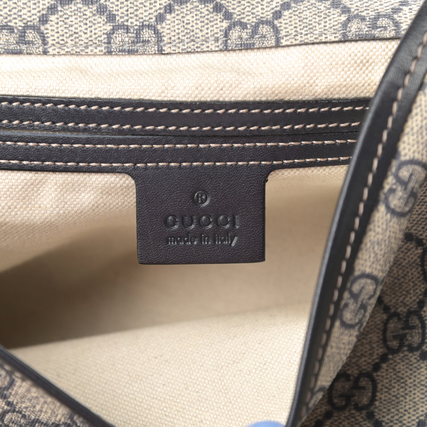 Gucci GG Plus Monogram Medium Double Buckle Flap Messenger Bag Beige Navy 6 of 12