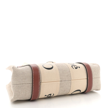 Chloe Cotton Calfskin Small Woody Ribbon Tote With Strap White Brown 4 of 12