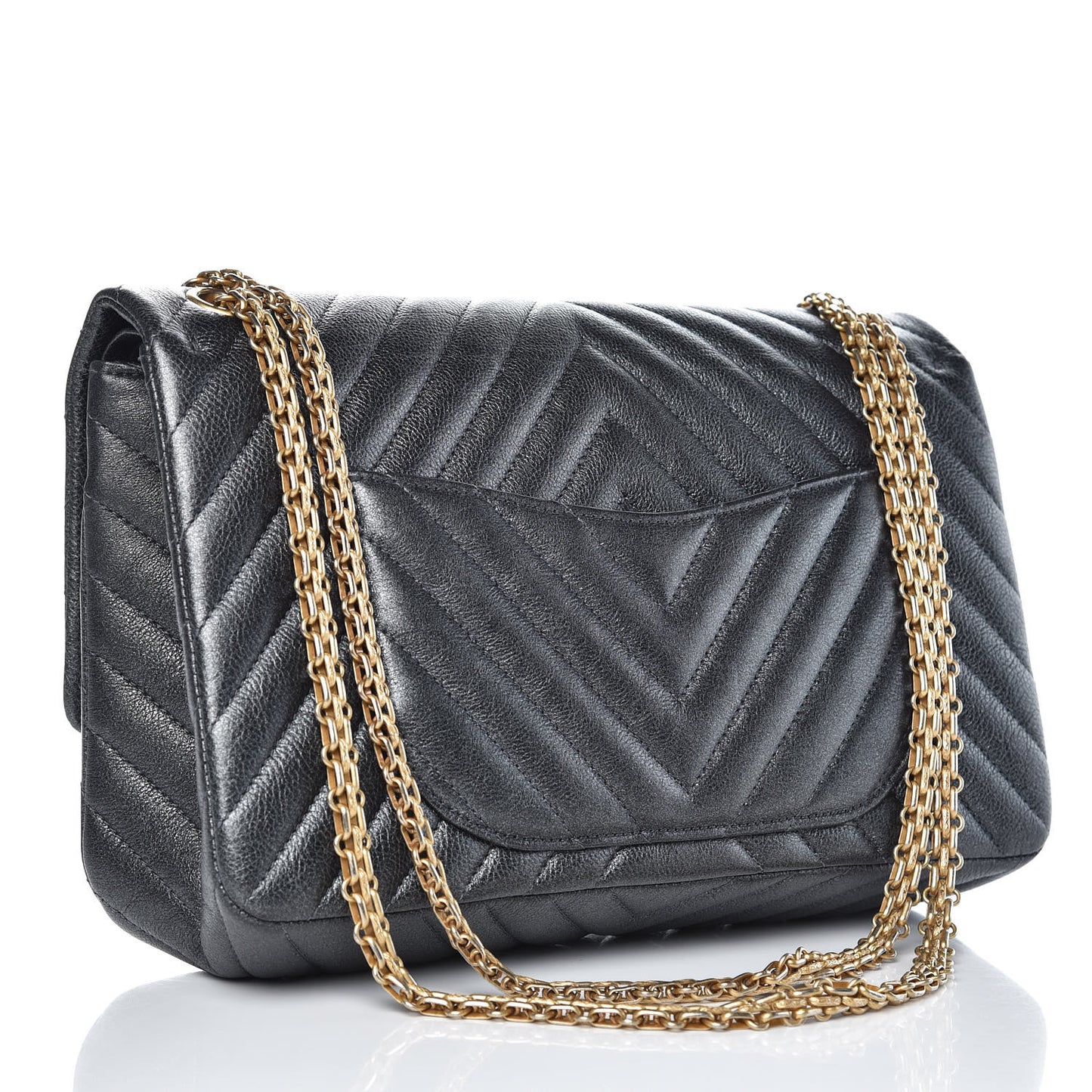 Metallic Sheepskin Chevron Quilted 2.55 Reissue 226 Flap Dark Silver