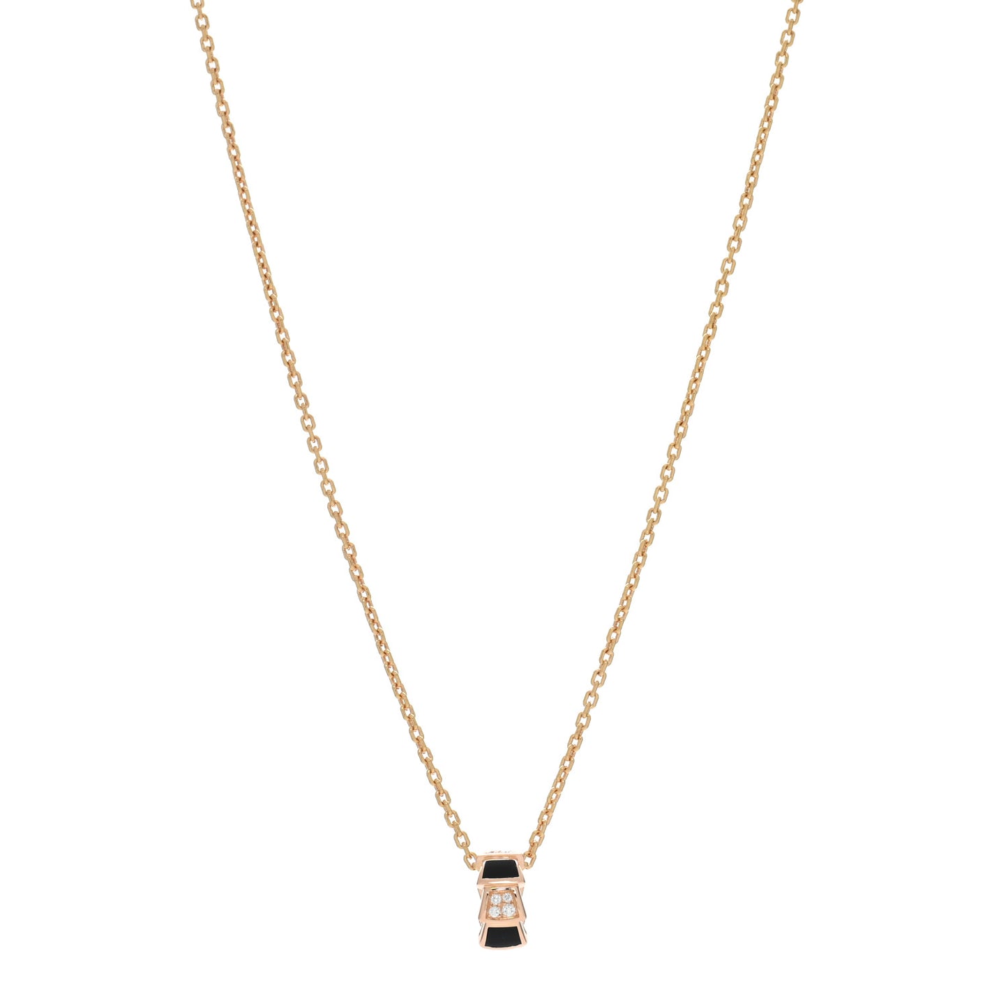 18K Rose Gold Diamond Black Onyx Serpenti Viper Pendant Necklace