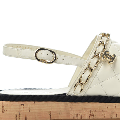 Chanel Lambskin Calfskin Cap Toe Chain Mules Sandals 38 Ivory Black 20 of 25