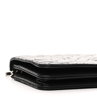 Chanel Caviar Camellia Embossed Wallet On Chain WOC Black 10 of 14