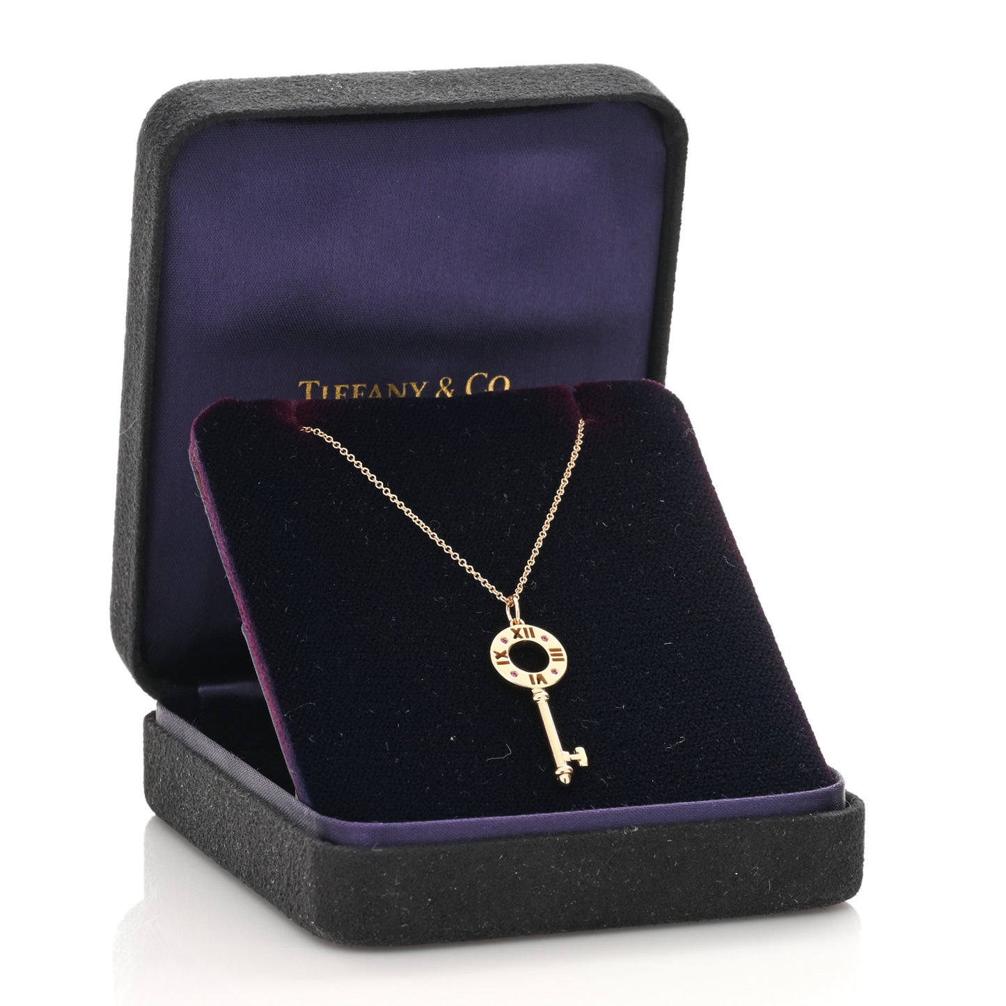 18K Rose Gold Ruby Atlas Pierced Key Pendant Necklace