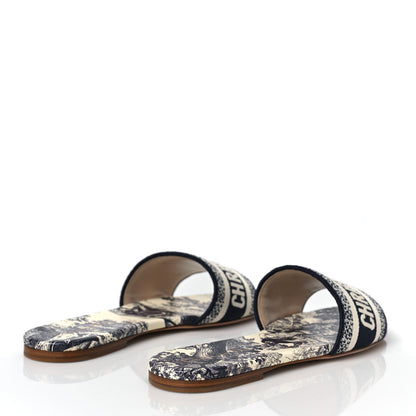 Christian Dior Canvas Toile de Jouy Embroidered Dway Flat Slide Sandals 38 Blue 3 of 7