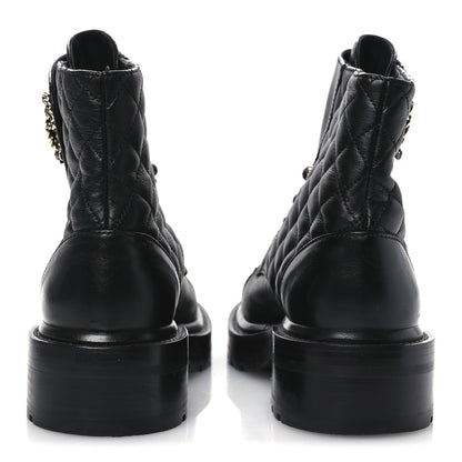 Chanel Shiny Lambskin Quilted Lace Up Combat Boots 36.5 Black 6 of 12