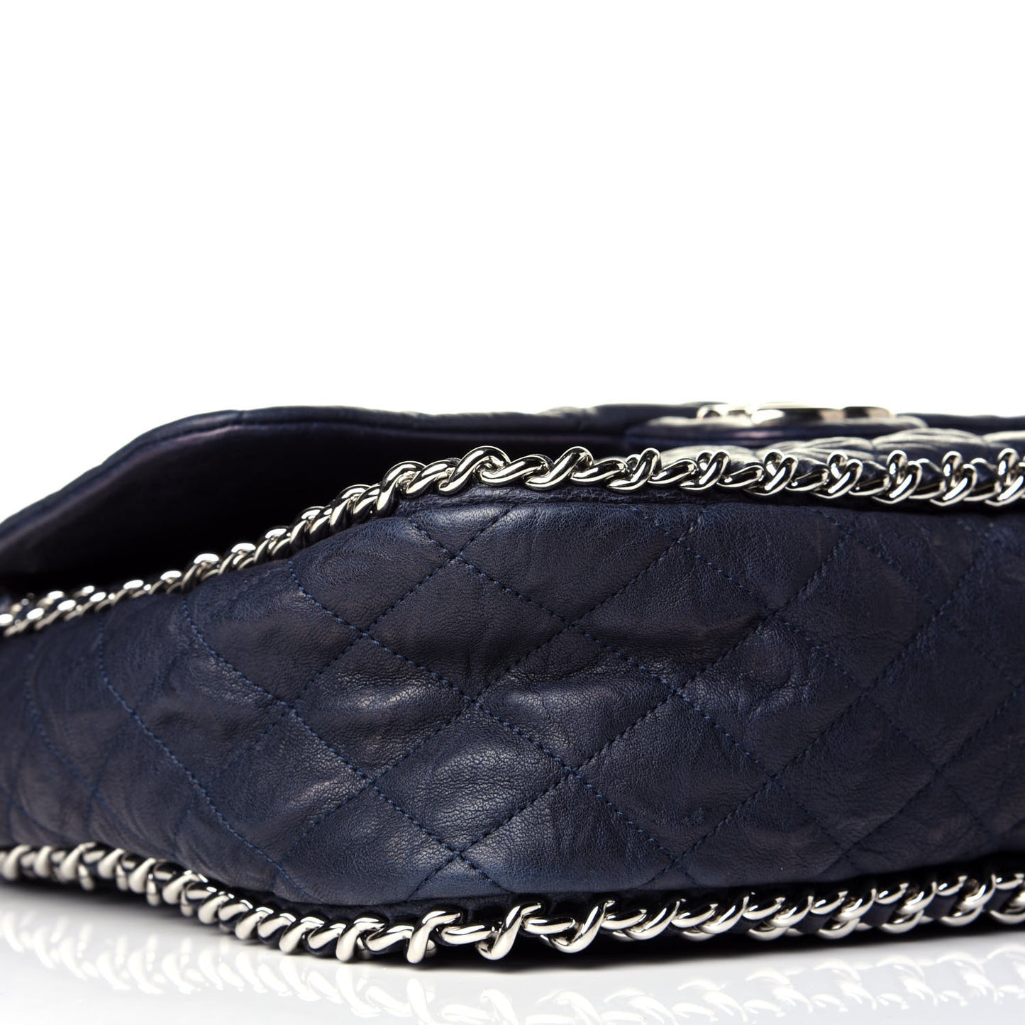 Washed Lambskin Quilted Chain Around Maxi Flap Dark Navy Blue