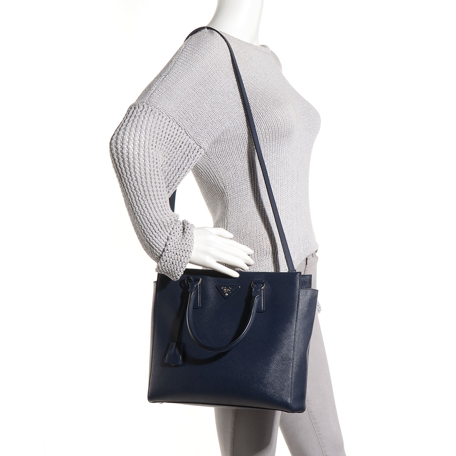 Prada Saffiano Lux Double Handle Shopping Tote Baltico 2 of 10