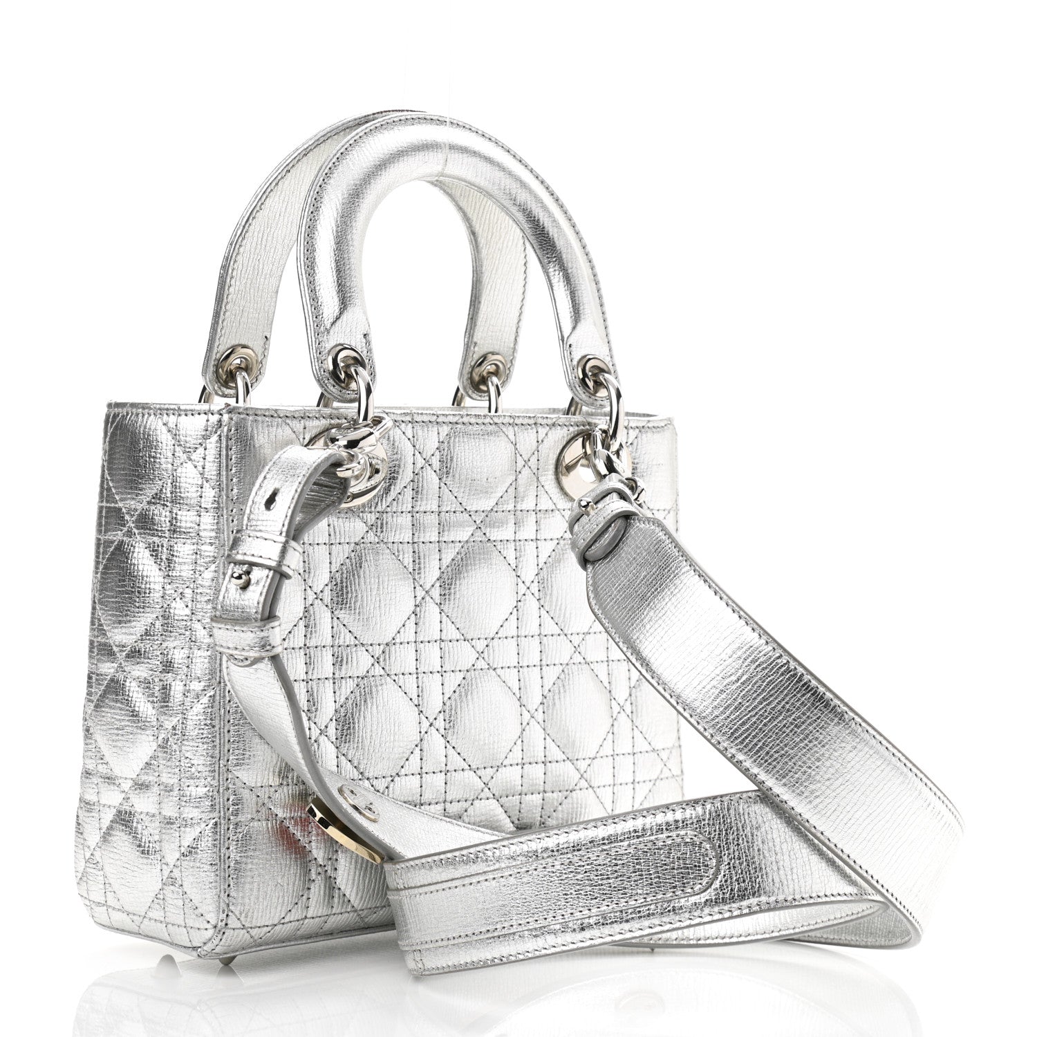 Christian Dior Metallic Grained Calfskin Cannage Small Lucky Badges My Lady Dior Silver 4 of 11