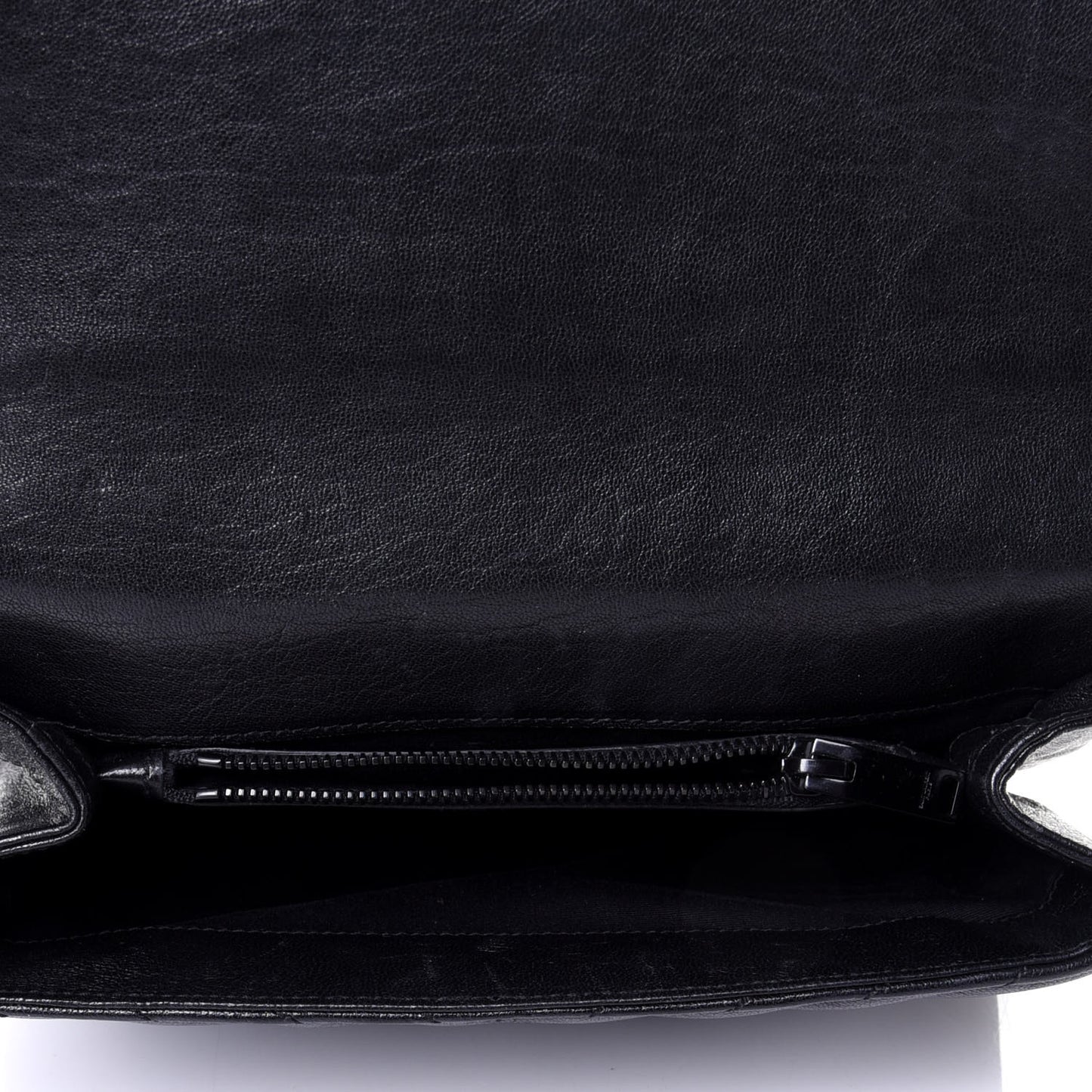 Sheepskin Matelasse Chevron Monogram Monochrome Medium College Bag Black