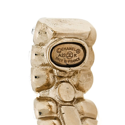 Chanel Metal Crystal Pearl CC Hoop Earrings Gold 4 of 5