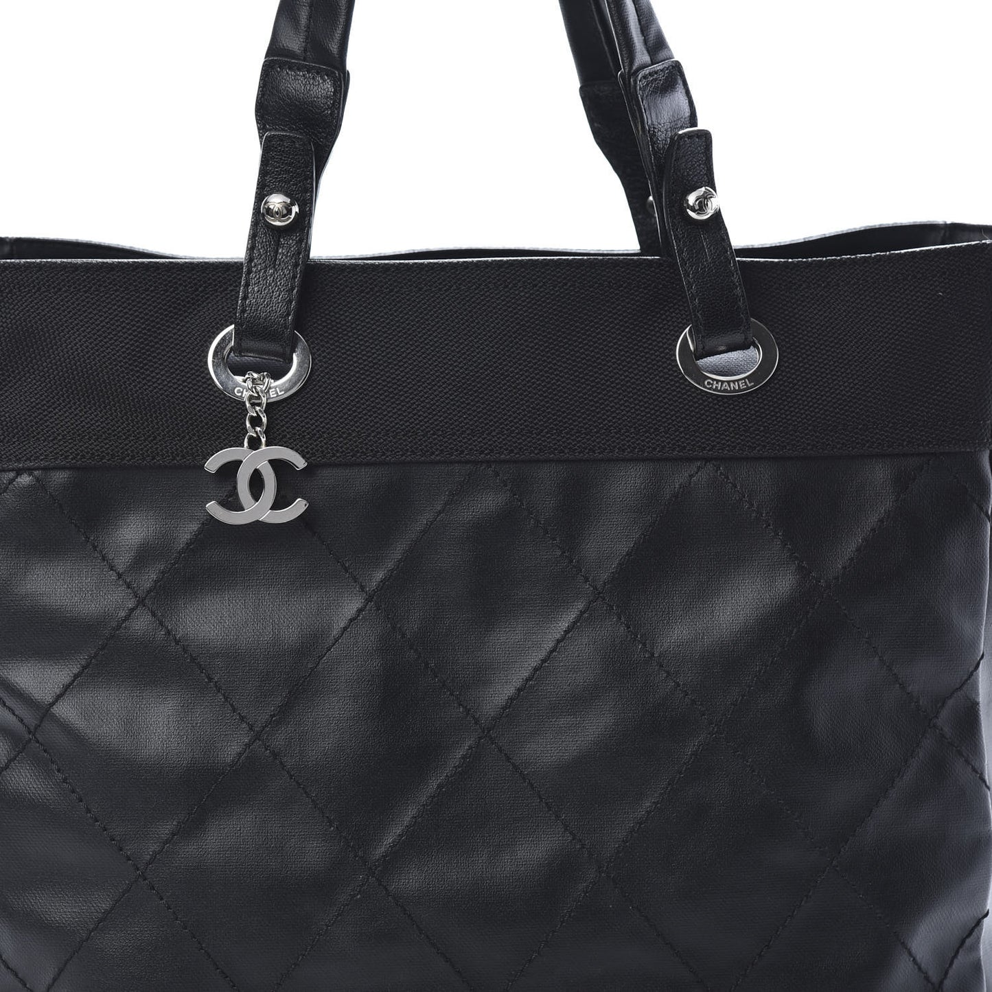 Coated Canvas Quilted Large Paris Biarritz Tote Black