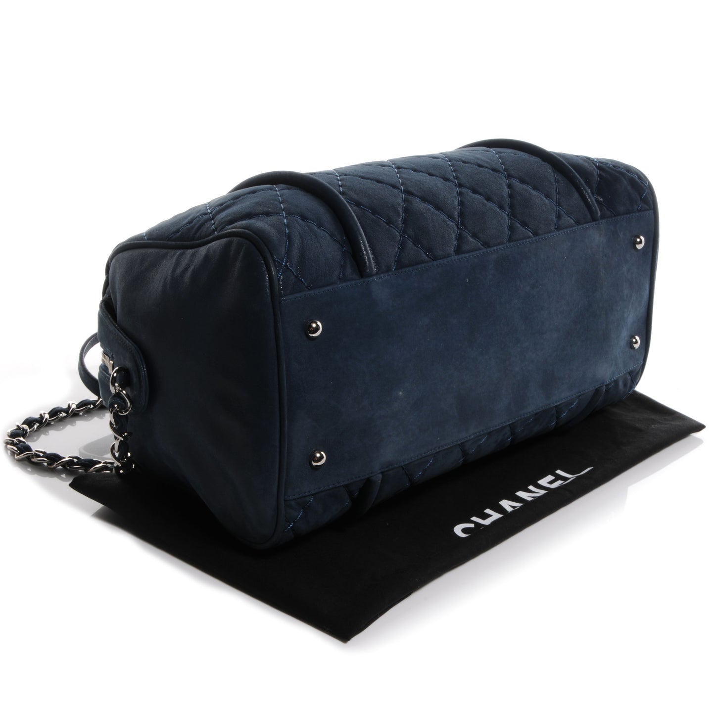 Quilted Iridescent Calfskin Bowler Navy Blue