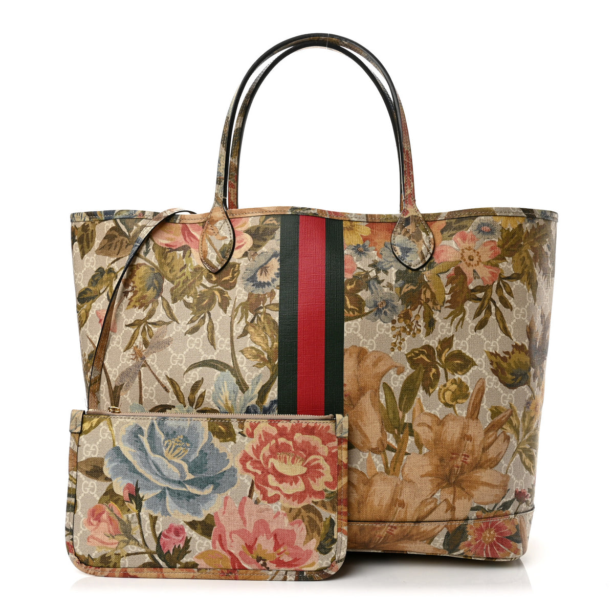GG Supreme Monogram Water Flora Web Large Ophidia Tote Beige White Multicolor