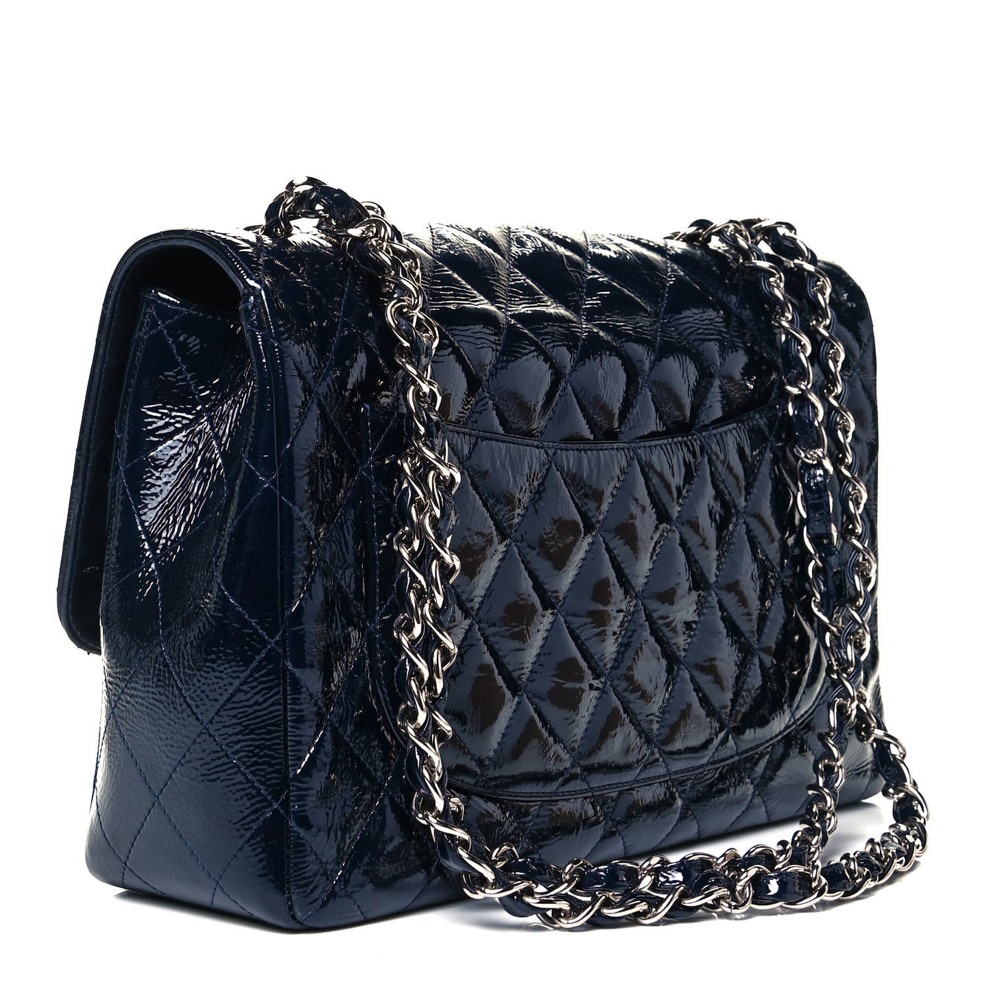 Crinkled Patent Quilted Jumbo Single Flap Dark Navy