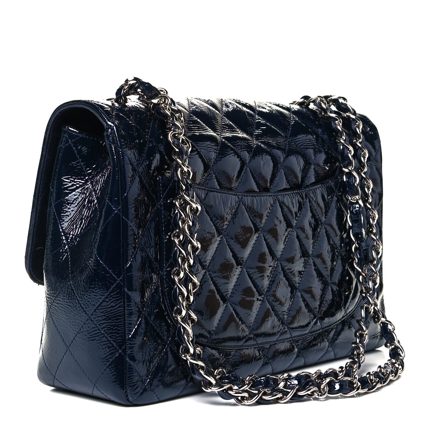 Chanel Crinkled Patent Quilted Jumbo Single Flap Dark Navy 2 of 8