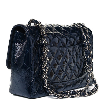 Chanel Crinkled Patent Quilted Jumbo Single Flap Dark Navy 2 of 8