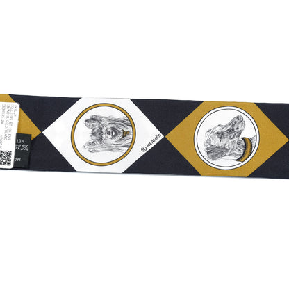 Hermes Silk Colliers Et Chiens Twilly Black Gold White 3 of 5