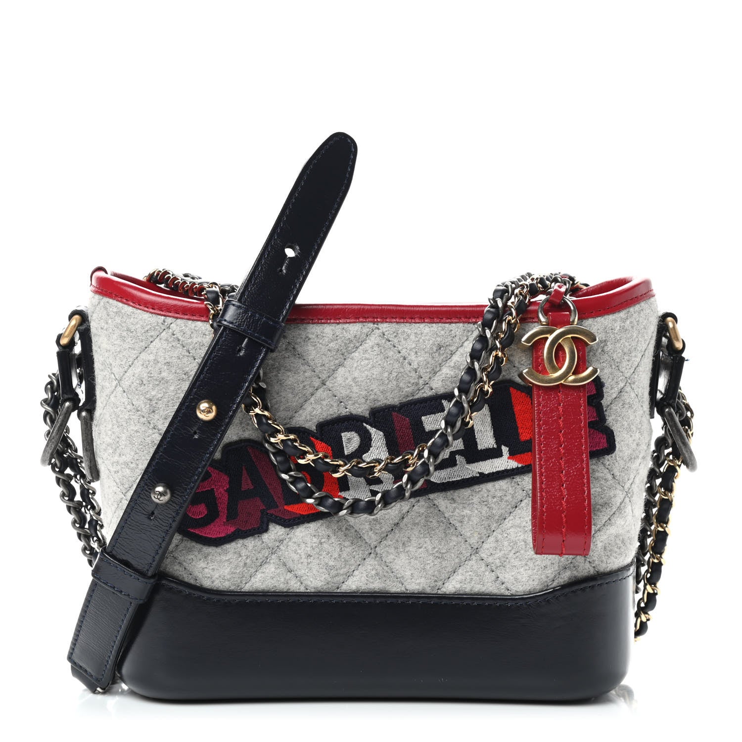 Chanel Wool Calfskin Quilted Small Gabrielle Hobo Navy 1 of 8