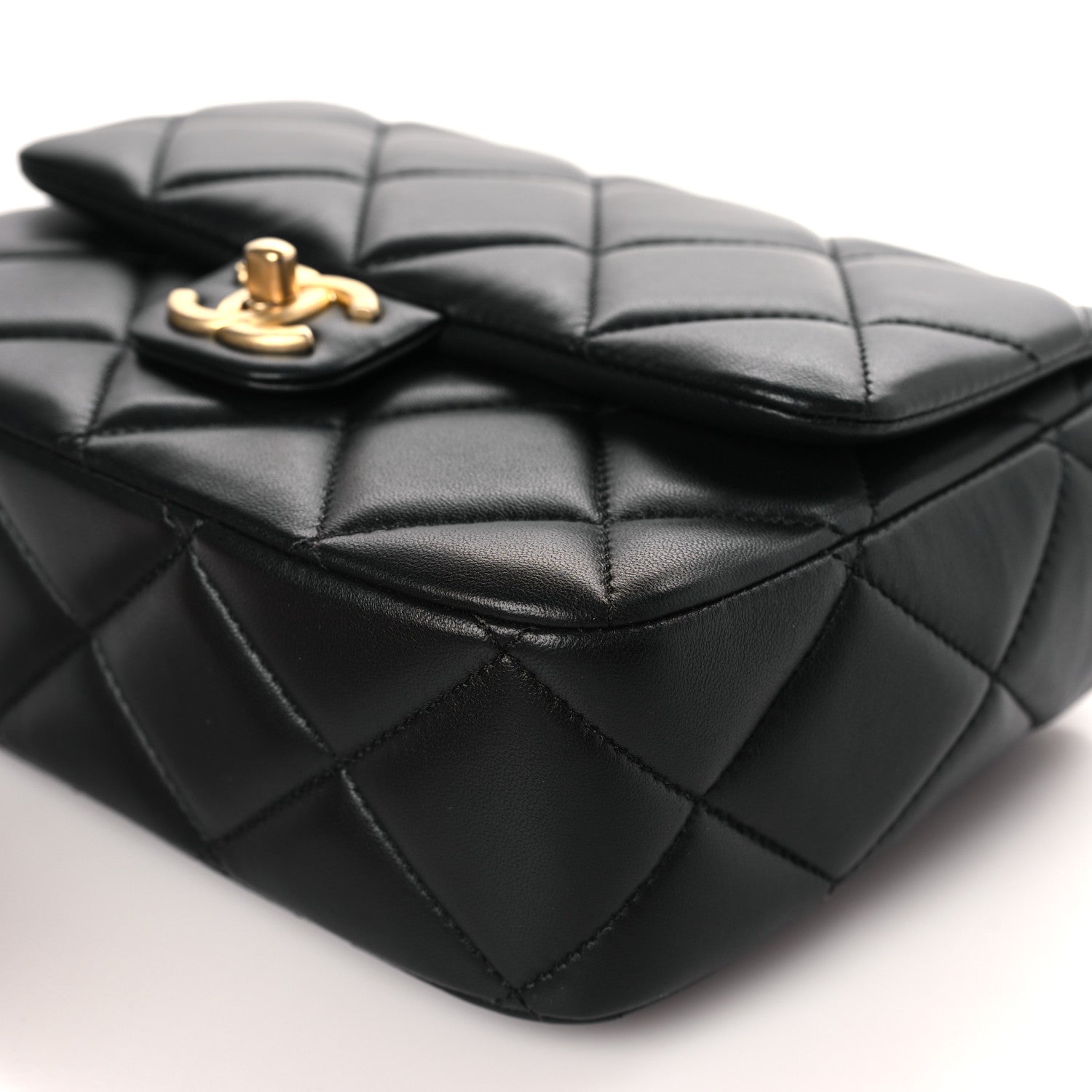 Chanel Lambskin Enamel Pearl Quilted Mini Charm Me Square Flap Black 8 of 9