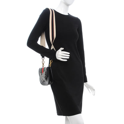 Gucci Calfskin Web Crystal Butterfly Stripe Small Totem Shoulder Bag Black 2 of 12