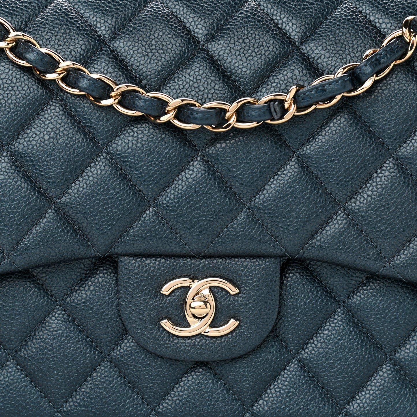 Metallic Caviar Quilted Jumbo Double Flap Dark Blue