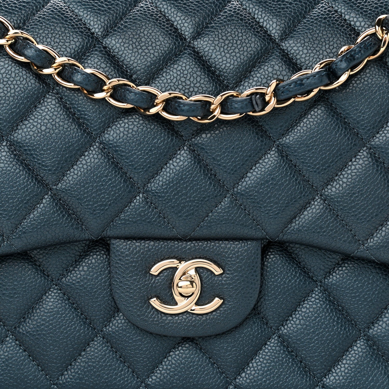 Chanel Metallic Caviar Quilted Jumbo Double Flap Dark Blue 7 of 10