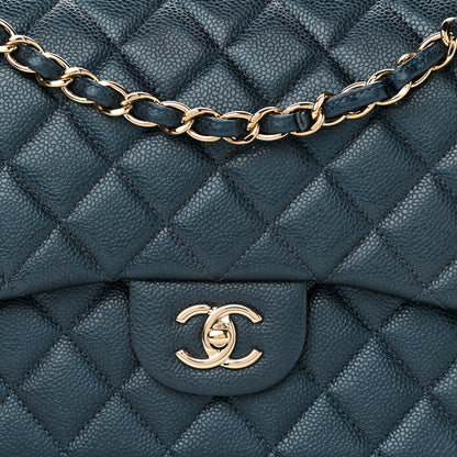 Chanel Metallic Caviar Quilted Jumbo Double Flap Dark Blue 7 of 10