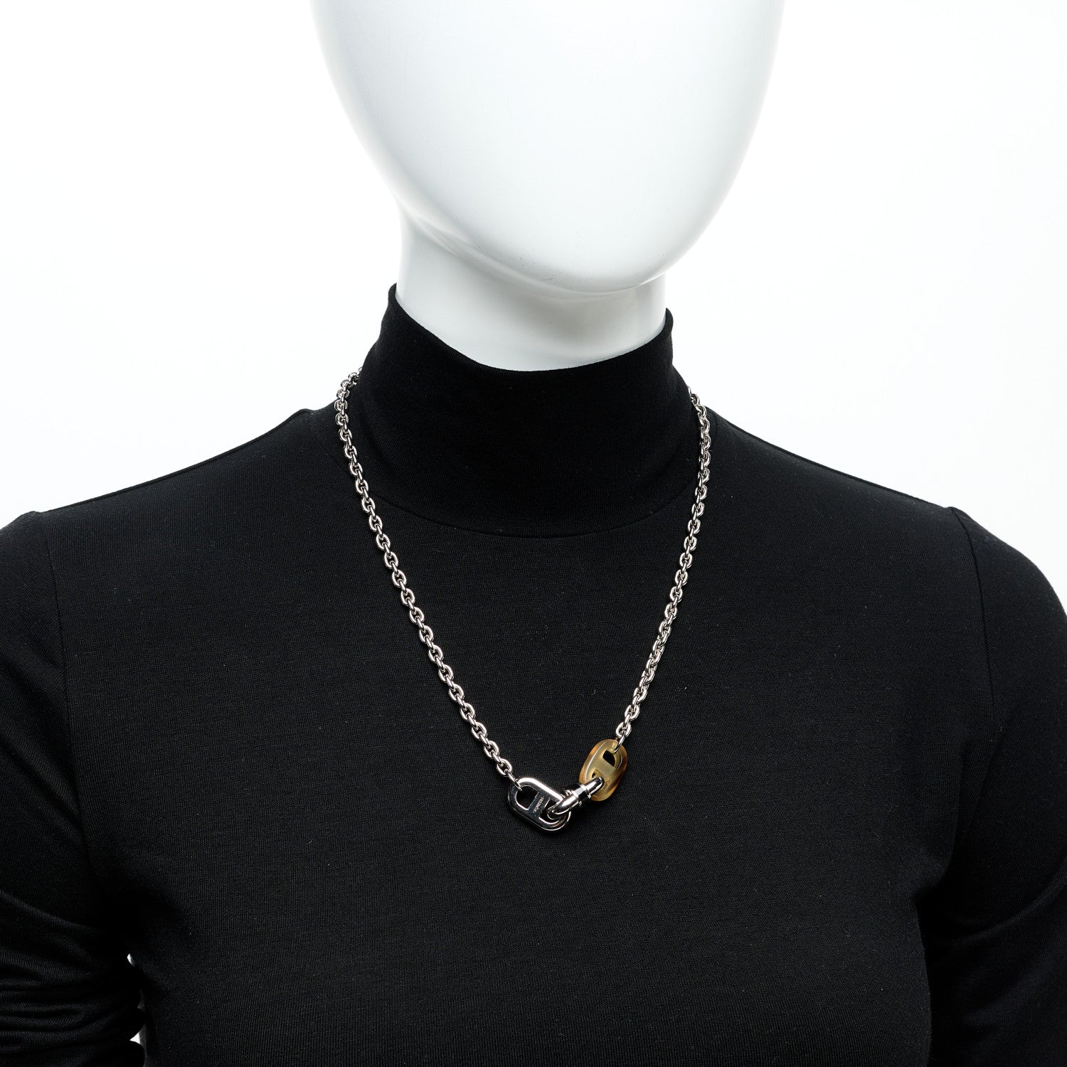 Hermes Palladium Buffalo Horn Lacquered Maillon Necklace Black 2 of 5