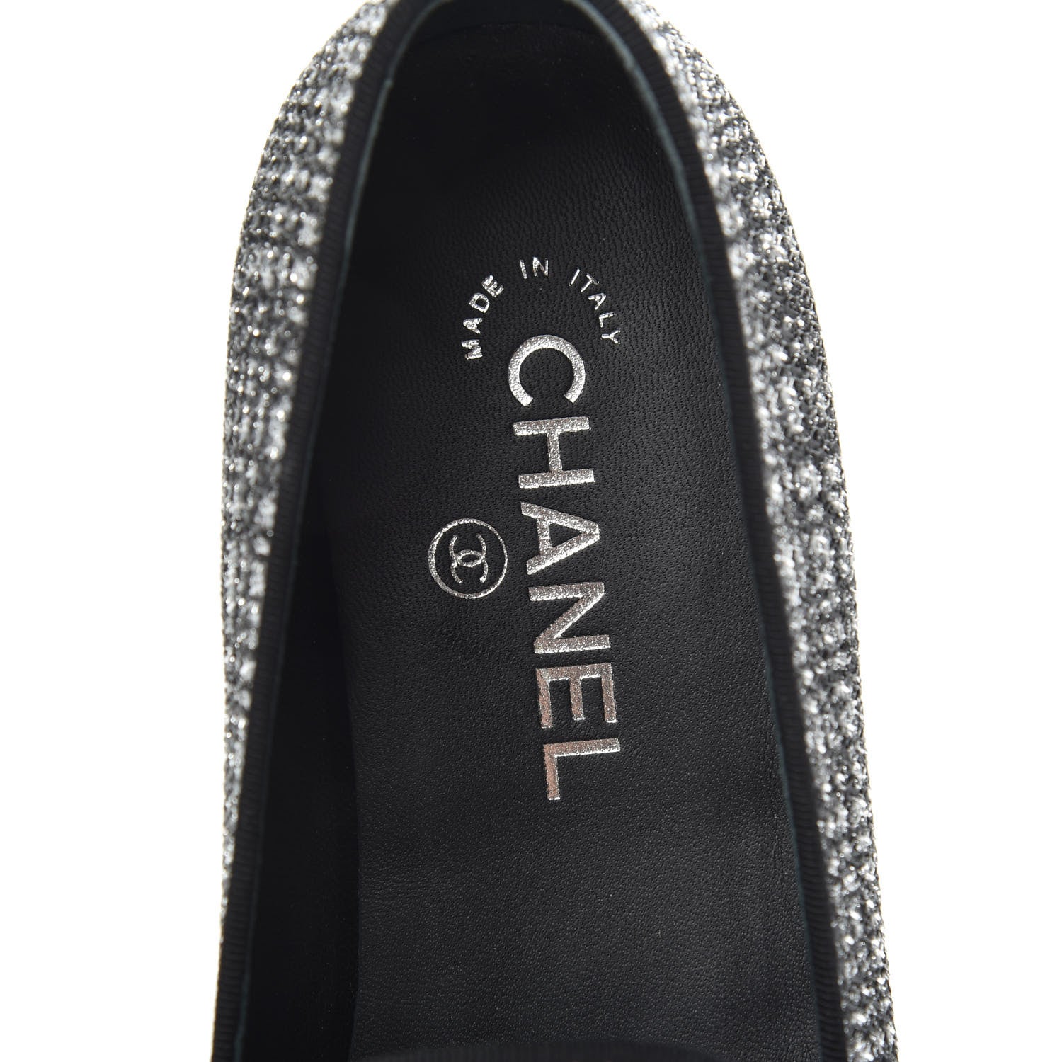 Chanel Fantasy Fabric Grosgrain CC Mocassin Loafers 39 Silver Black 8 of 9