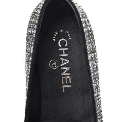 Chanel Fantasy Fabric Grosgrain CC Mocassin Loafers 39 Silver Black 8 of 9