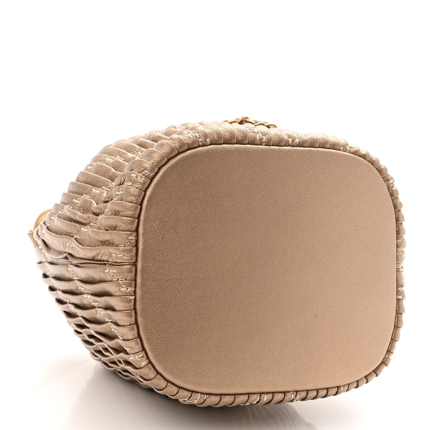 Metallic Lambskin Small Coco Pleats Drawstring Bag Gold