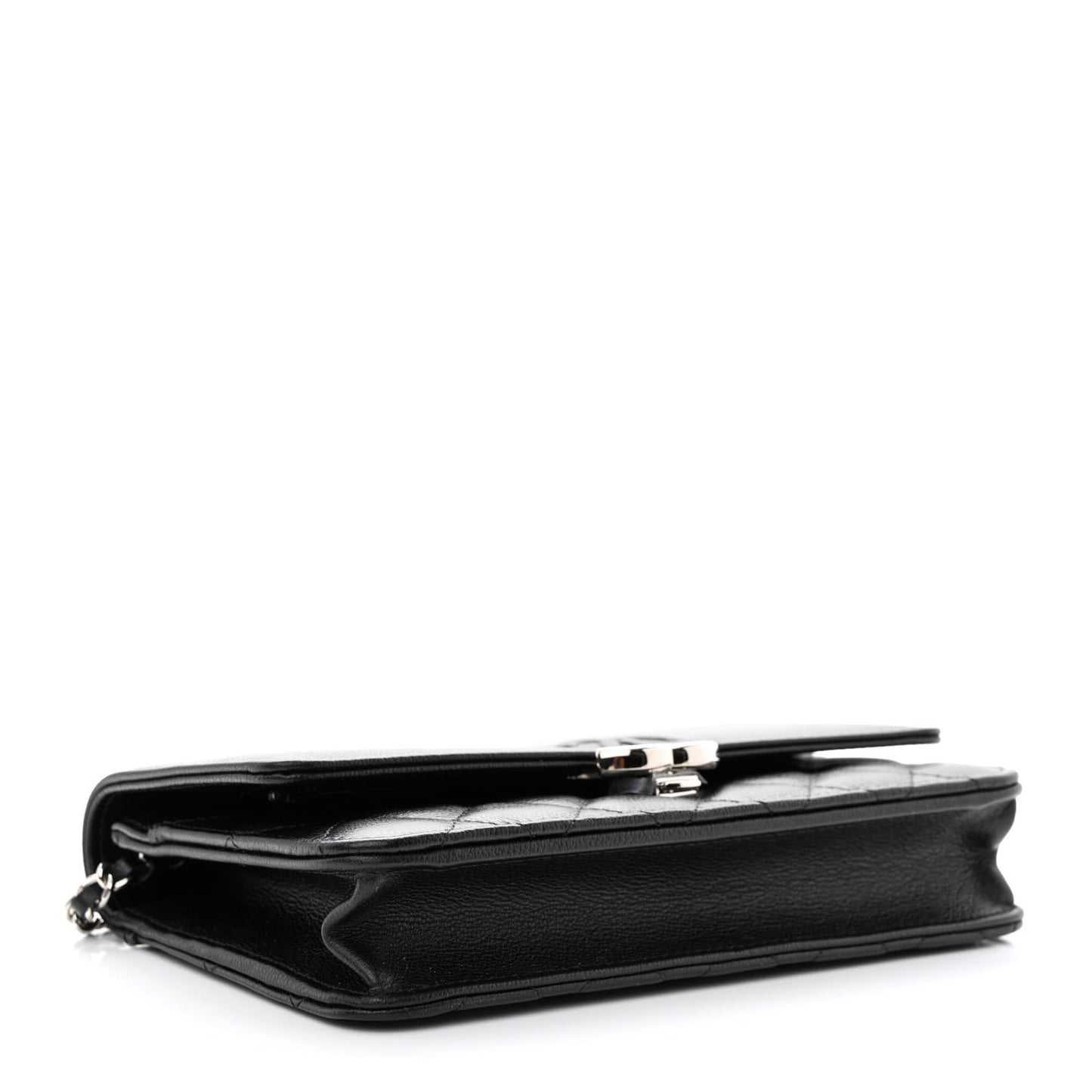 Grained Calfskin Quilted CC Box Wallet On Chain WOC Black