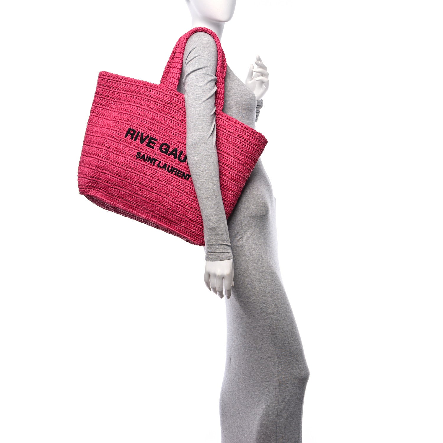 Saint Laurent Raffia Rive Gauche Tote Pink 2 of 10