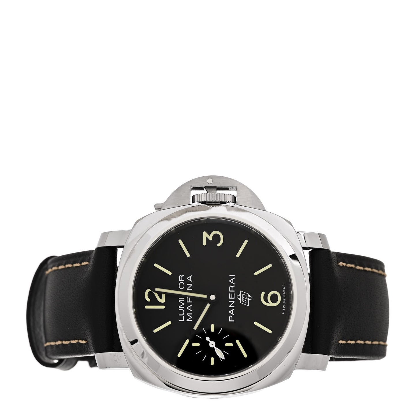 Stainless Steel Calfskin 44mm Luminor Marina Manual Winding Watch Black PAM00776