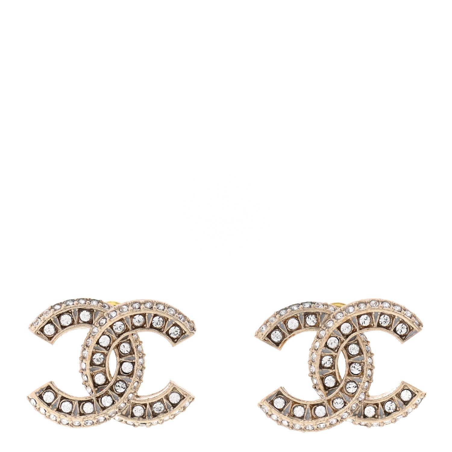 Chanel Crystal Timeless CC Earrings Light Gold 1 of 5