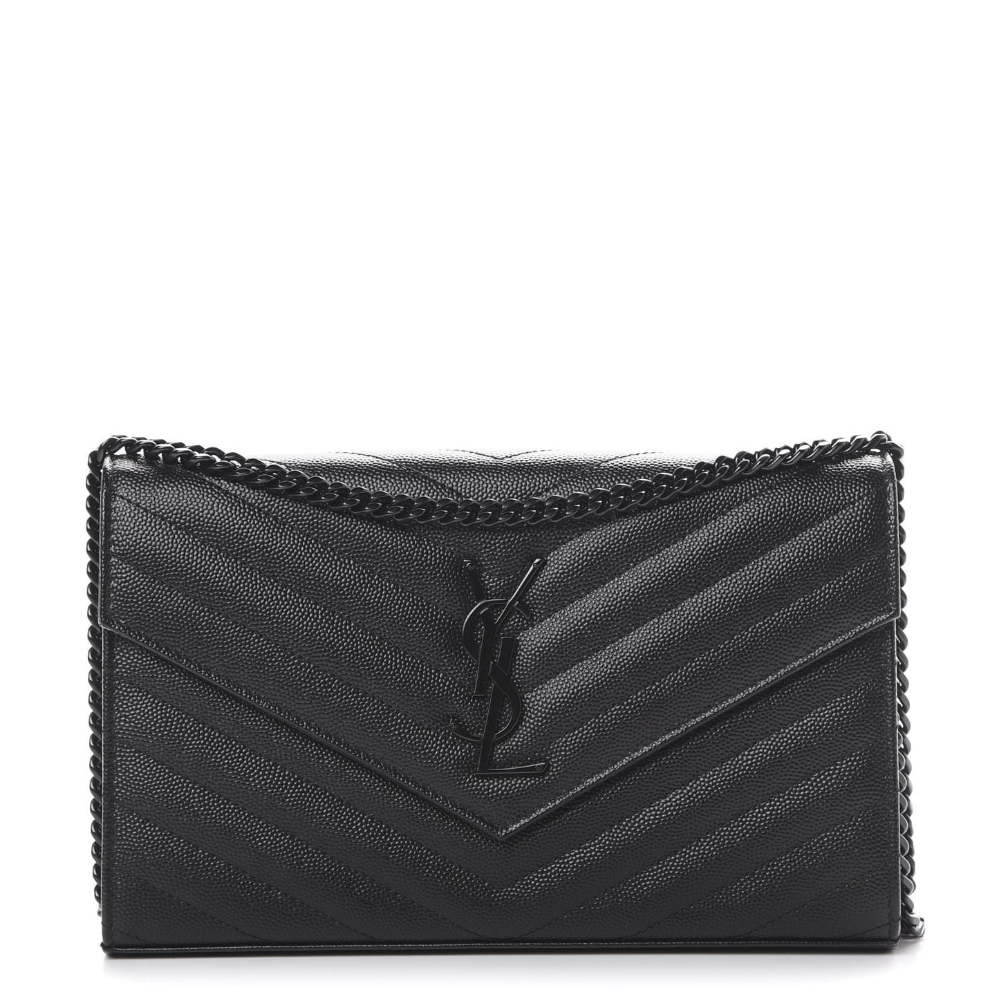 Grain De Poudre Matelasse Chevron Monogram Chain Wallet Black