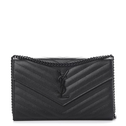 Saint Laurent Grain De Poudre Matelasse Chevron Monogram Chain Wallet Black 1 of 9