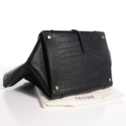 Celine Crocodile Embossed Medium Phantom Luggage Black 4 of 7