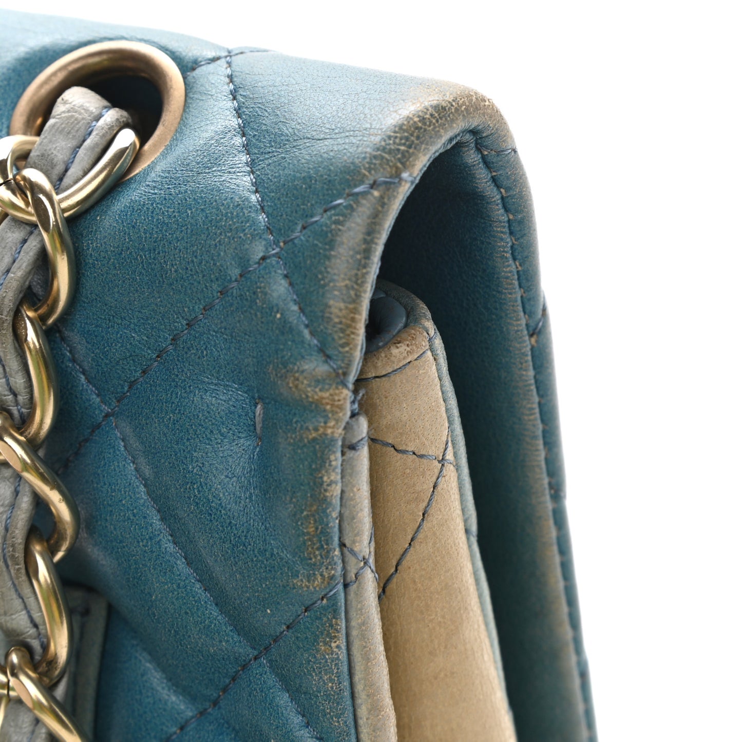 Lambskin Degrade Quilted Jumbo Single Flap Light Blue