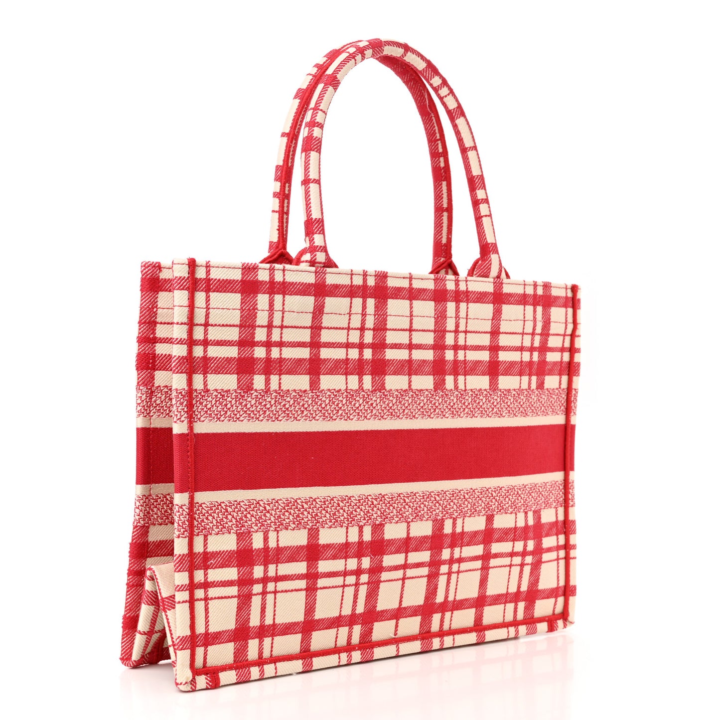 Canvas Embroidered Medium Check'n'Dior Book Tote Red Multicolor