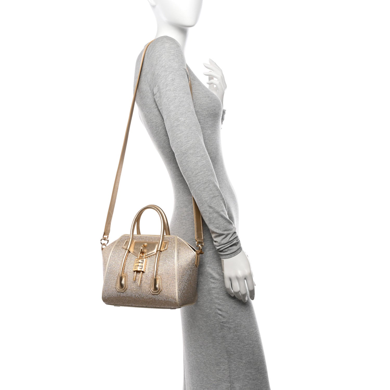 Givenchy Crystal Embellished Mini Lock Antigona Shoulder Bag Blond 2 of 10