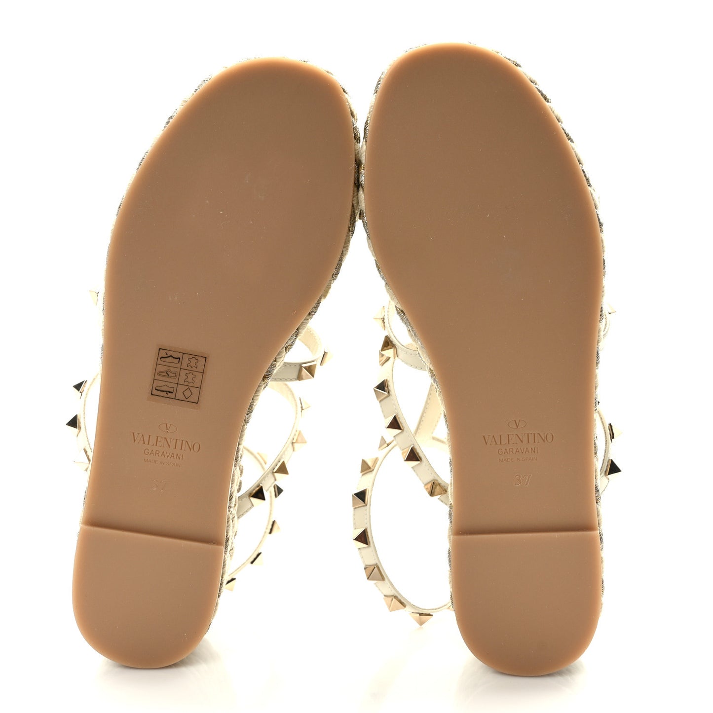 Calfskin Rockstud Ankle Strap Torchon Espadrille Caged 30/55mm Sandals 37 Light Ivory