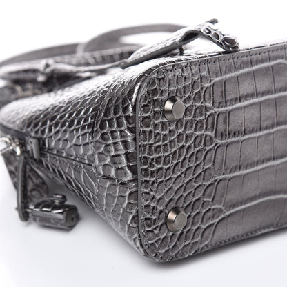 Balenciaga Metallic Calfskin Crocodile Embossed S Ville Top Handle Bag Grey 9 of 12